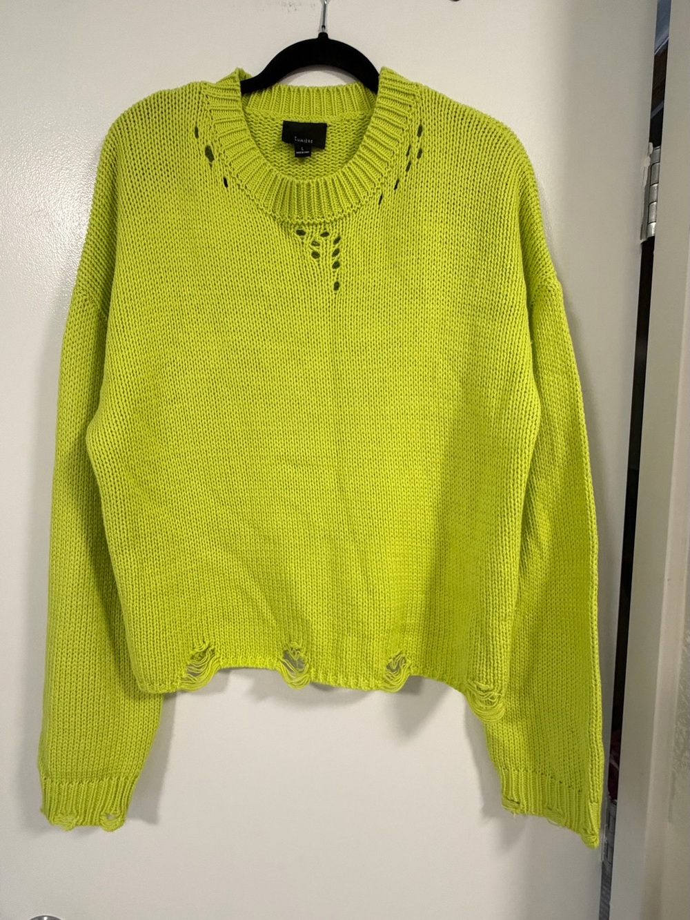 Lumiere Neon Lime Distressed Crewneck Sweater